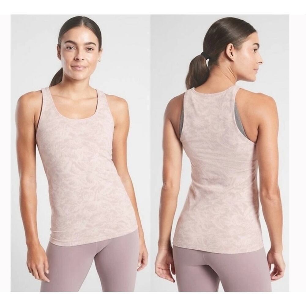 Athleta Scoop Tank Texture-Frosted Floral Velvity Pink Islandic Mineral Sz L